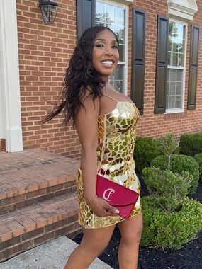 Sherri Hill Gold Mirror Mosaic Mini Cocktail Dress